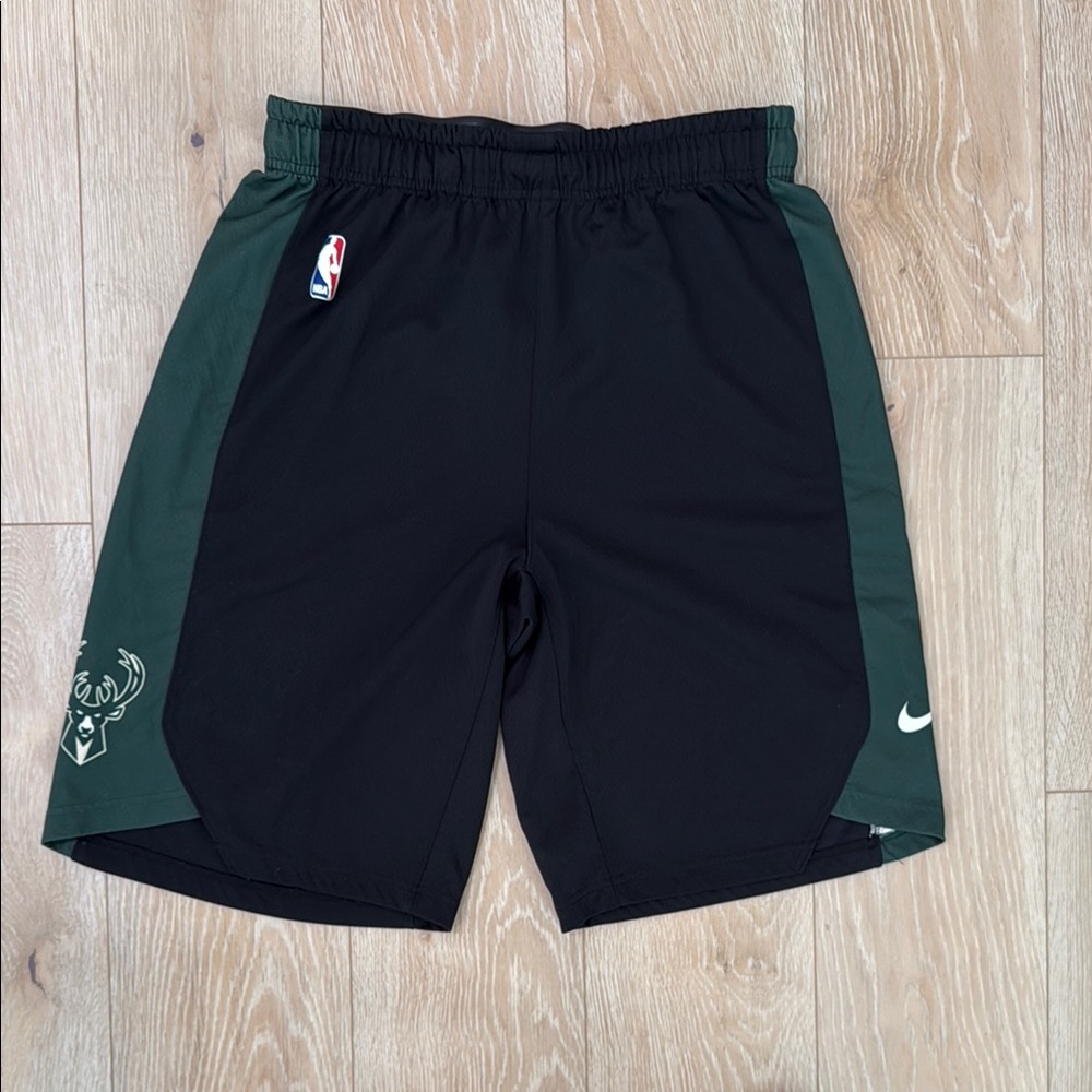 Nike Black and Dark Green Milwaukee Bucks NBA official shorts